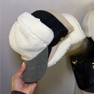 Sherpa Fleece Baseball Cap - Cream, Black, Taupe, Cream/Olive